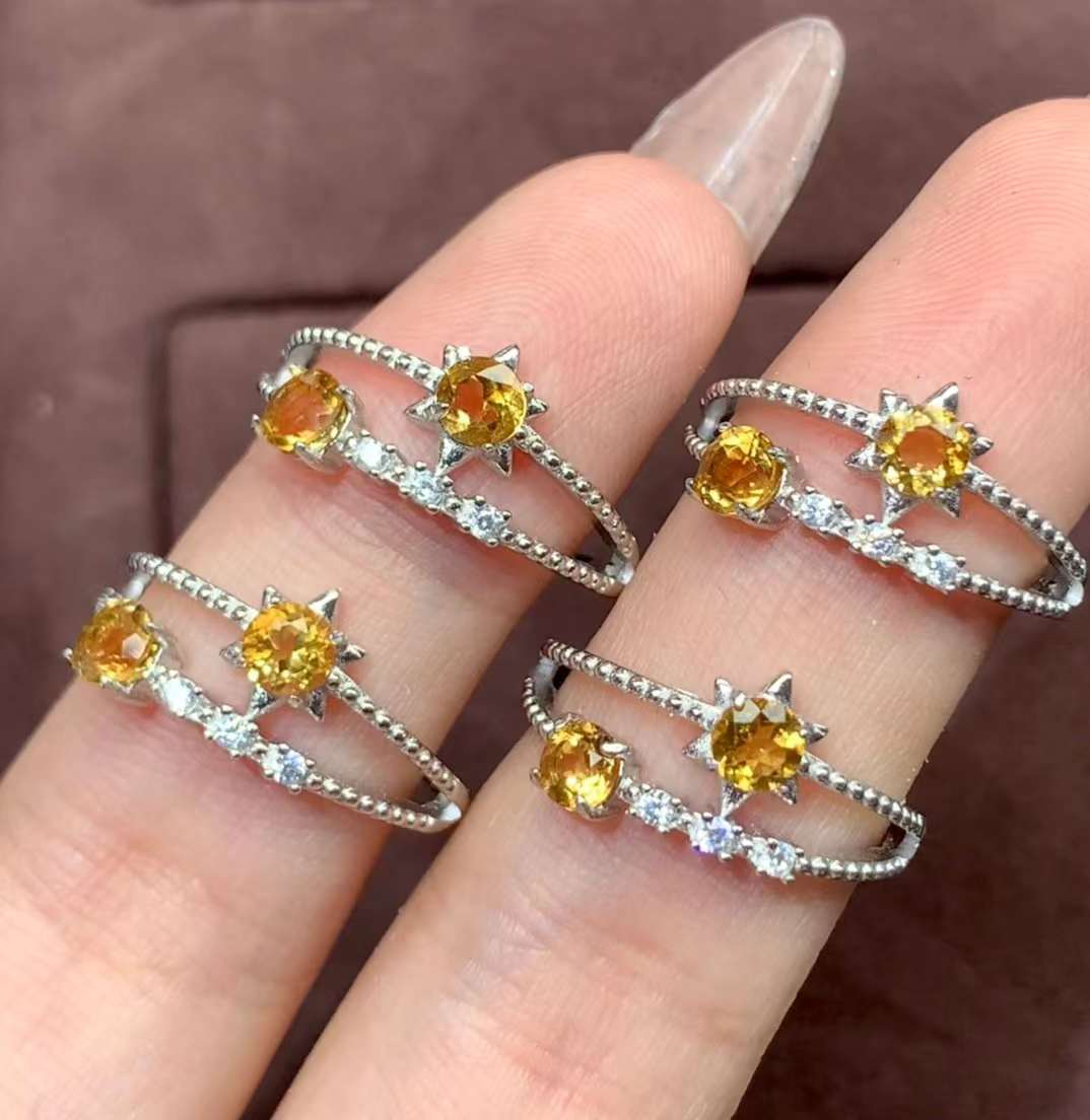 Citrine ring 925 silver ring Adjustable crystal ring gemstone ring