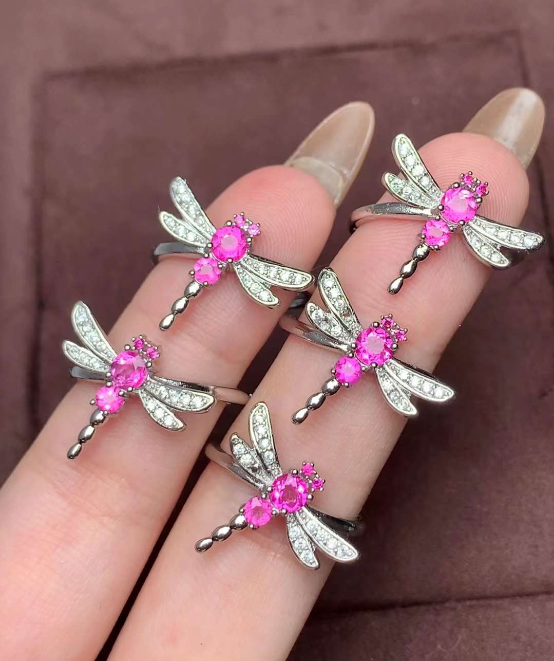 Dragonfly Pink Topaz ring Copper Adjustable crystal ring  gemstone ring