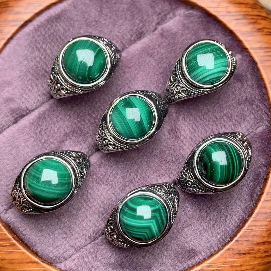 Malachite ring Copper Adjustable crystal ring