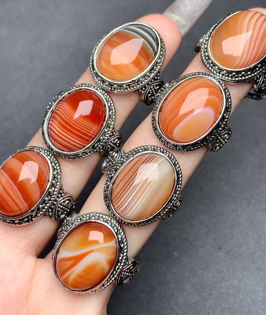 large-grain carnelian ring Copper Adjustable crystal ring