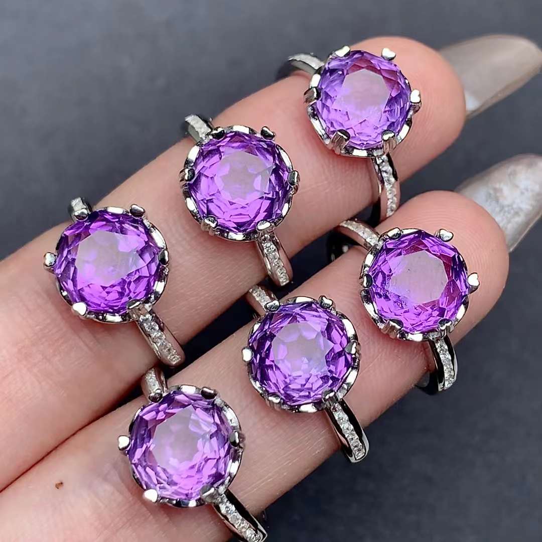 Amethyst ring 925 silver ring Adjustable crystal ring