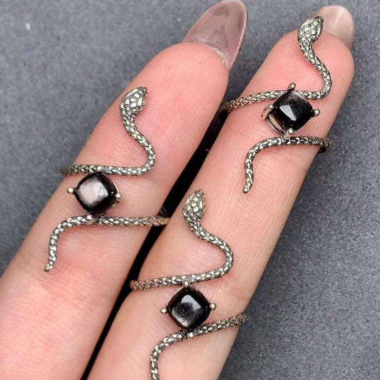 Hypersthene snake ring 925 silver ring Adjustable crystal ring gemstone ring