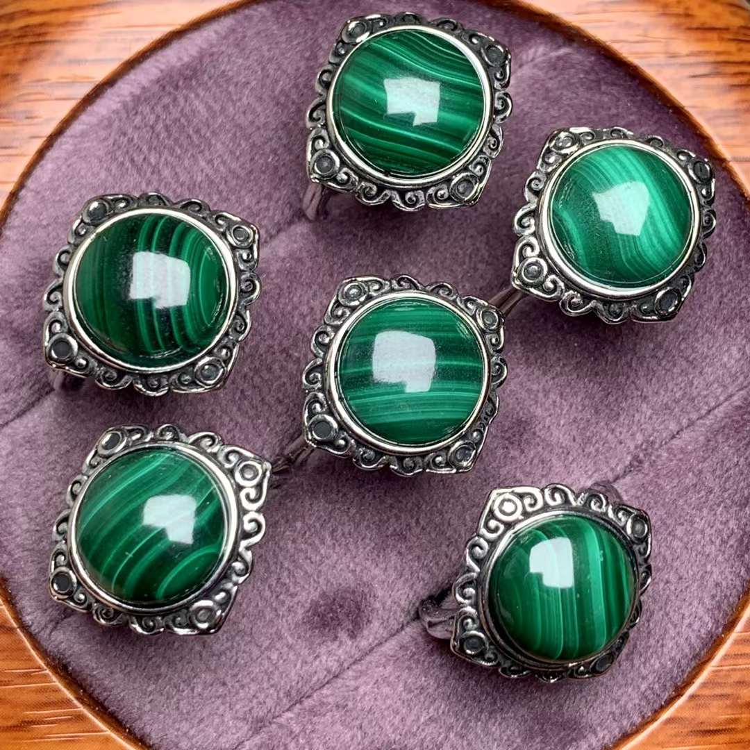 Malachite ring Copper Adjustable crystal ring