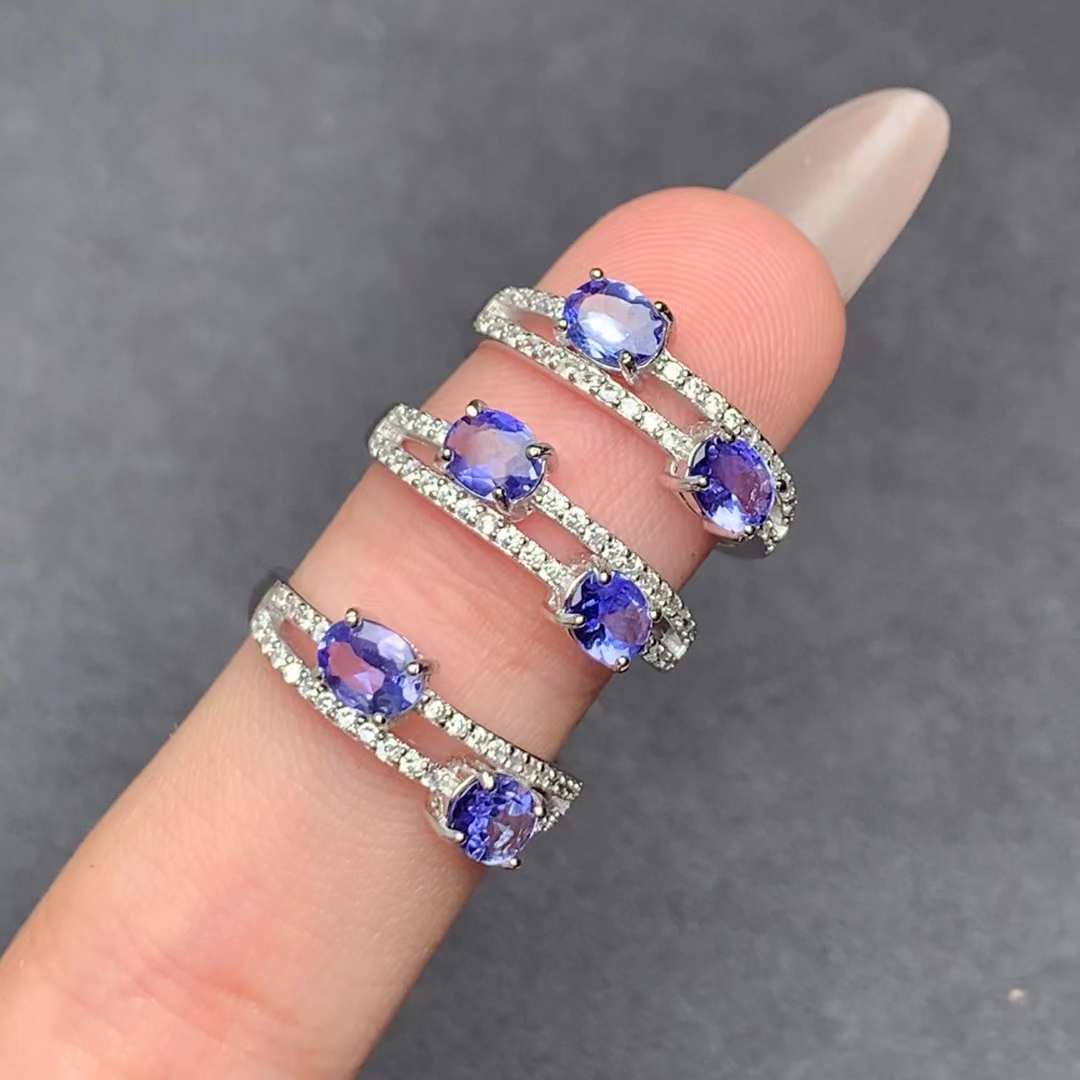 tanzanite ring 925 silver ring Adjustable crystal ring