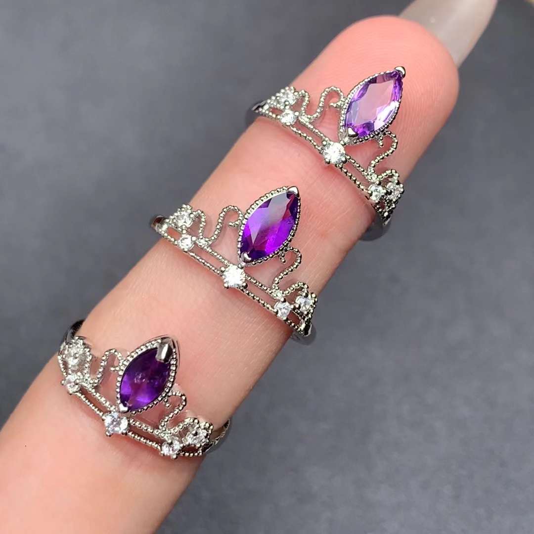 Crown amethyst ring Copper Adjustable crystal ring