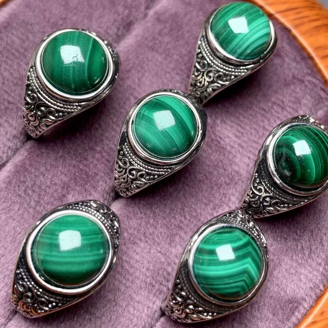 Malachite ring Copper Adjustable crystal ring