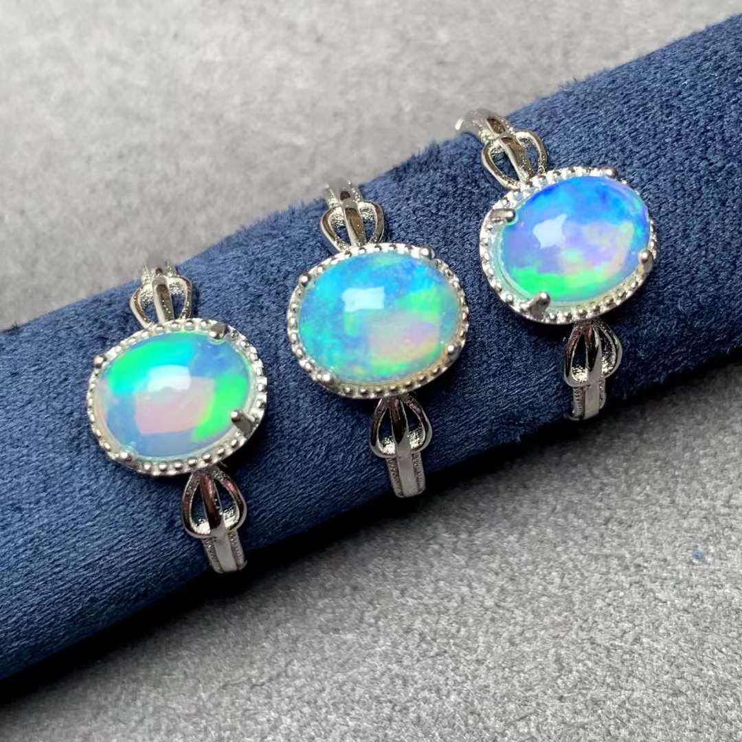 opal ring 925 silver ring Adjustable crystal ring