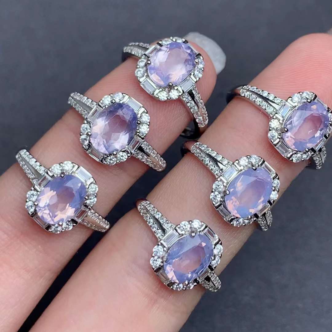 Lavender moon quartz ring 925 silver ring Adjustable crystal ring