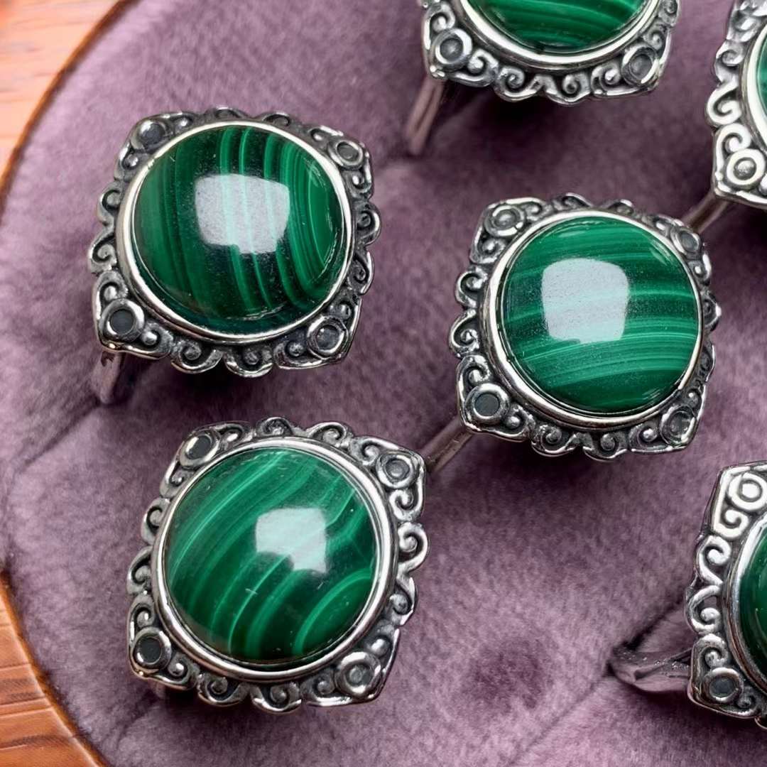 Malachite ring Copper Adjustable crystal ring