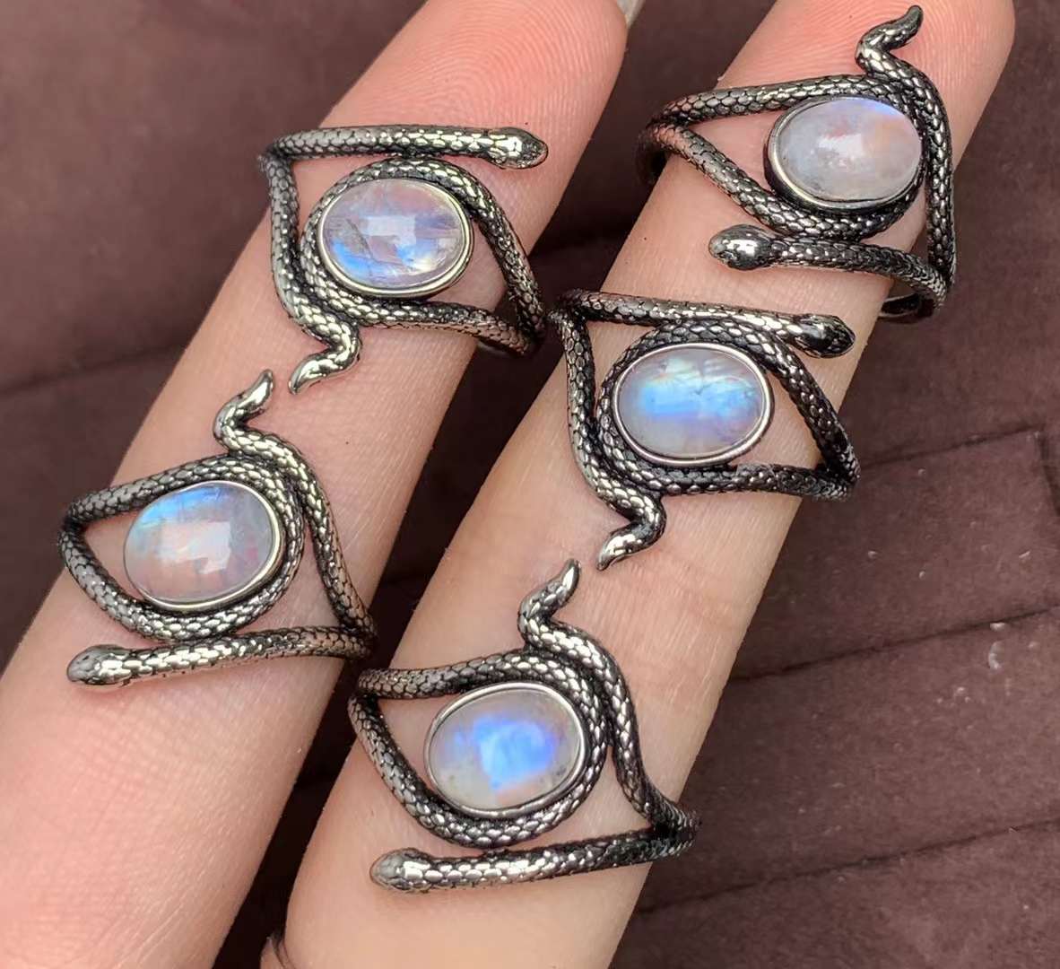 Snake MoonStone ring Copper Adjustable crystal ring  gemstone ring