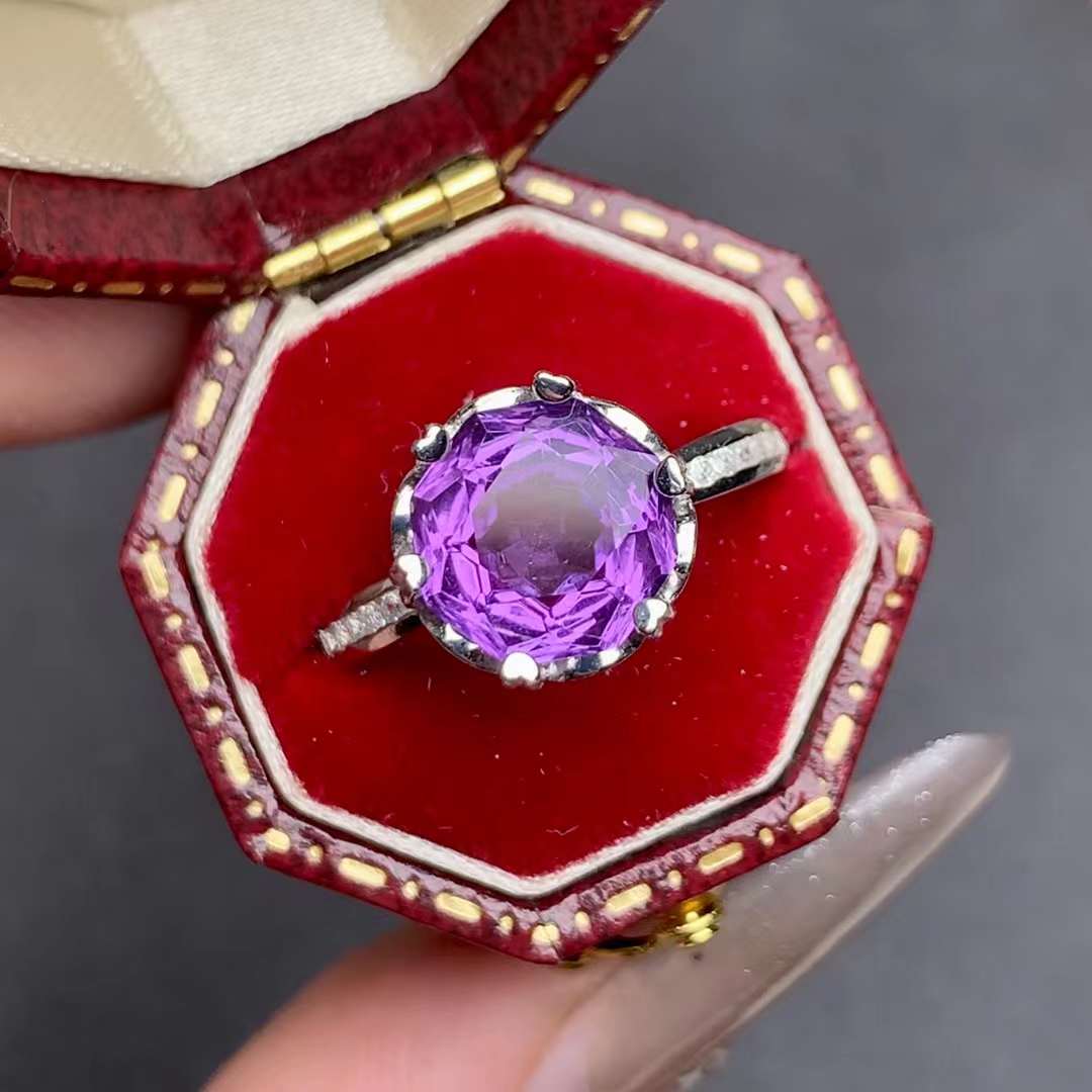 Amethyst ring 925 silver ring Adjustable crystal ring