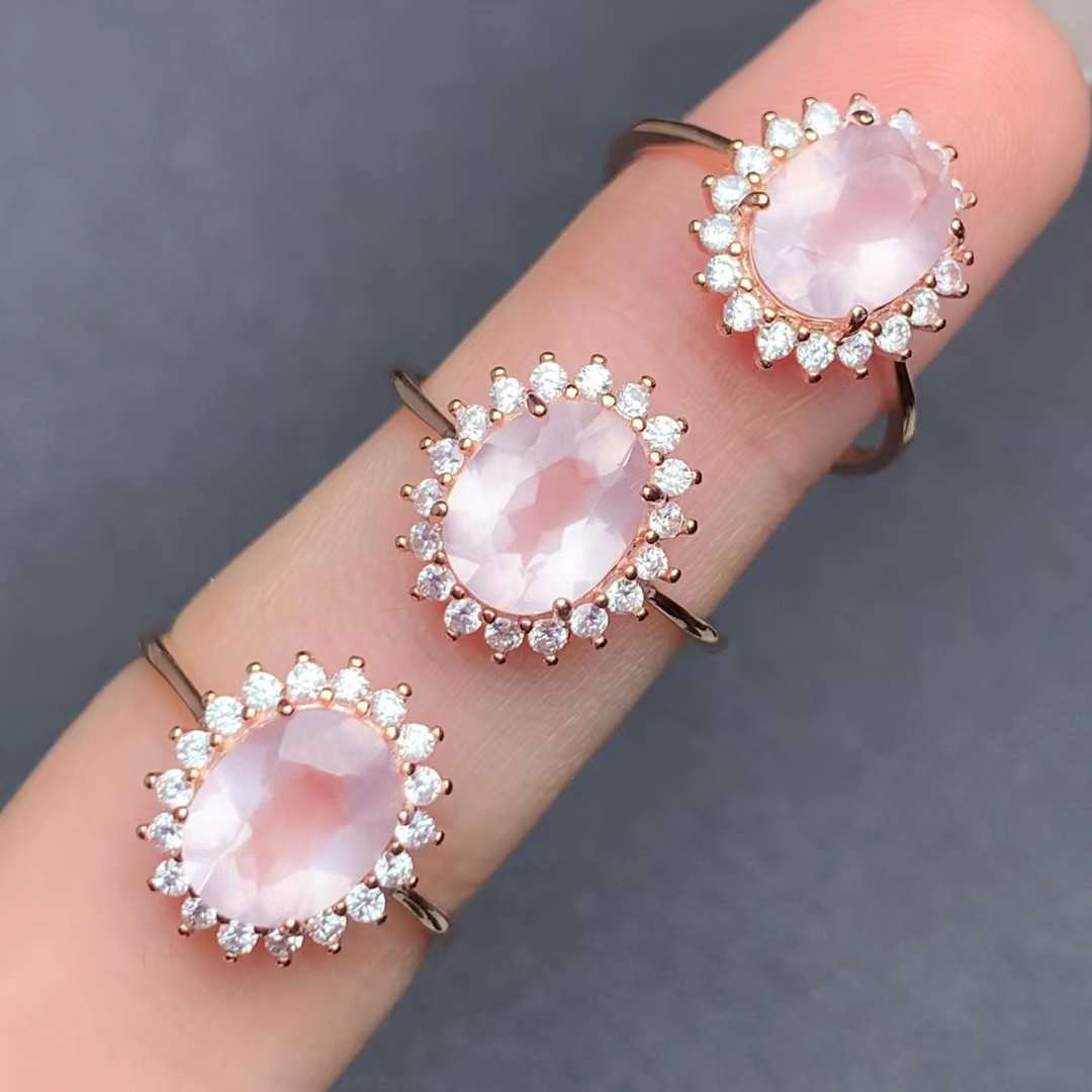 Rose Quartz ring 925 silver ring Adjustable crystal ring