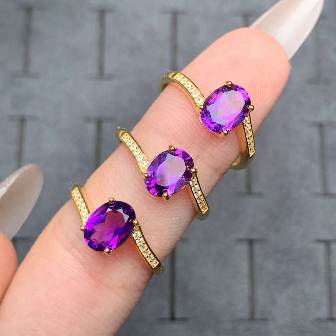 Amethyst ring 925 silver ring Adjustable crystal ring