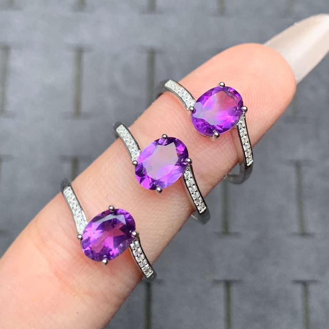 Amethyst ring 925 silver ring Adjustable crystal ring