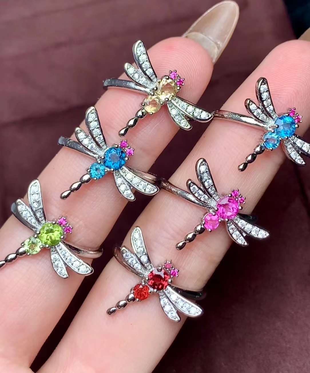 Dragonfly Pink Topaz ring Copper Adjustable crystal ring  gemstone ring