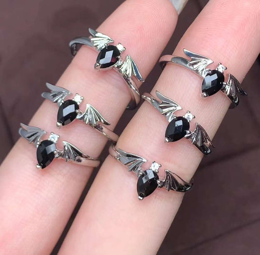 Halloween Bat Black Spinel ring Copper Adjustable crystal ring  gemstone ring