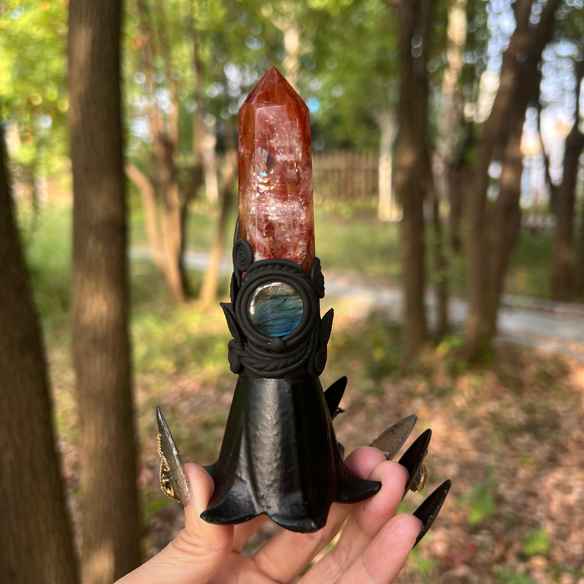 Crystal Altar Bell, Witch Hand Bell, Crystal Wand Bell, Pagan Ritual Bell, Gothic Crystal Handbell, Handcrafted Witchy Altar Decor
