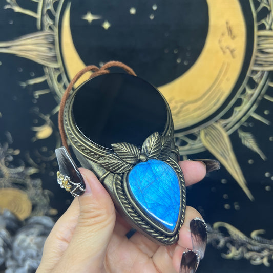 Handmade Natural Black Obsidian Scrying Mirror/Magic Obsidian Witch Mirror/Crystal Quartz Mirror/Manifest Altar Tool