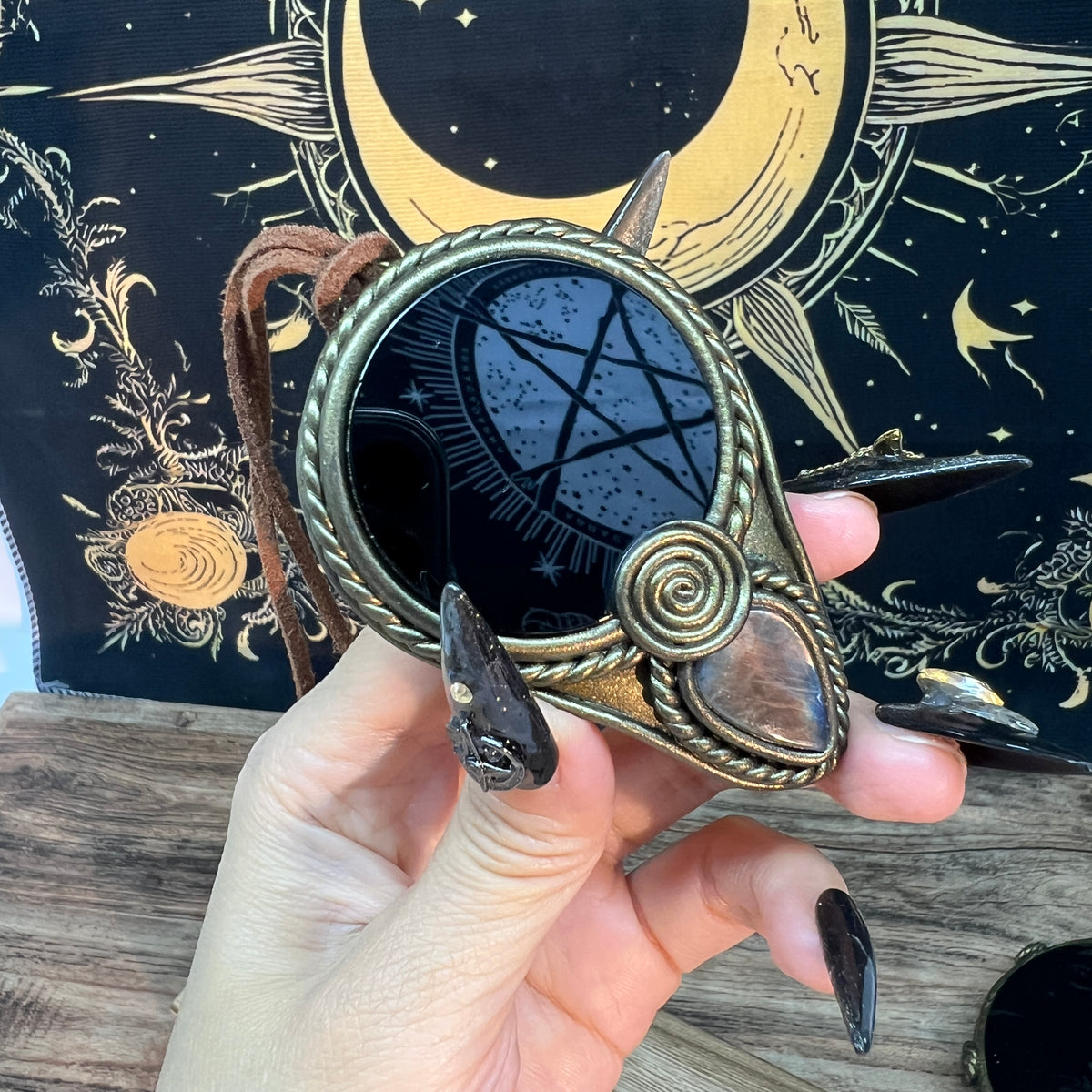 Handmade Natural Black Obsidian Scrying Mirror/Magic Obsidian Witch Mirror/Crystal Quartz Mirror/Manifest Altar Tool
