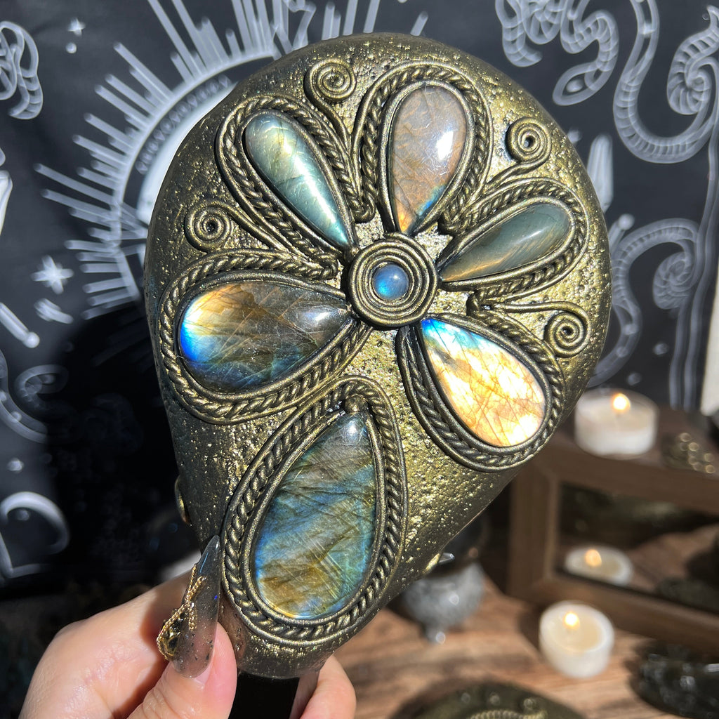 Handmade Natural Black Obsidian Scrying Mirror Wand/Magic Obsidian Witch Wand/Crystal Quartz Wand/Manifest Altar Tool