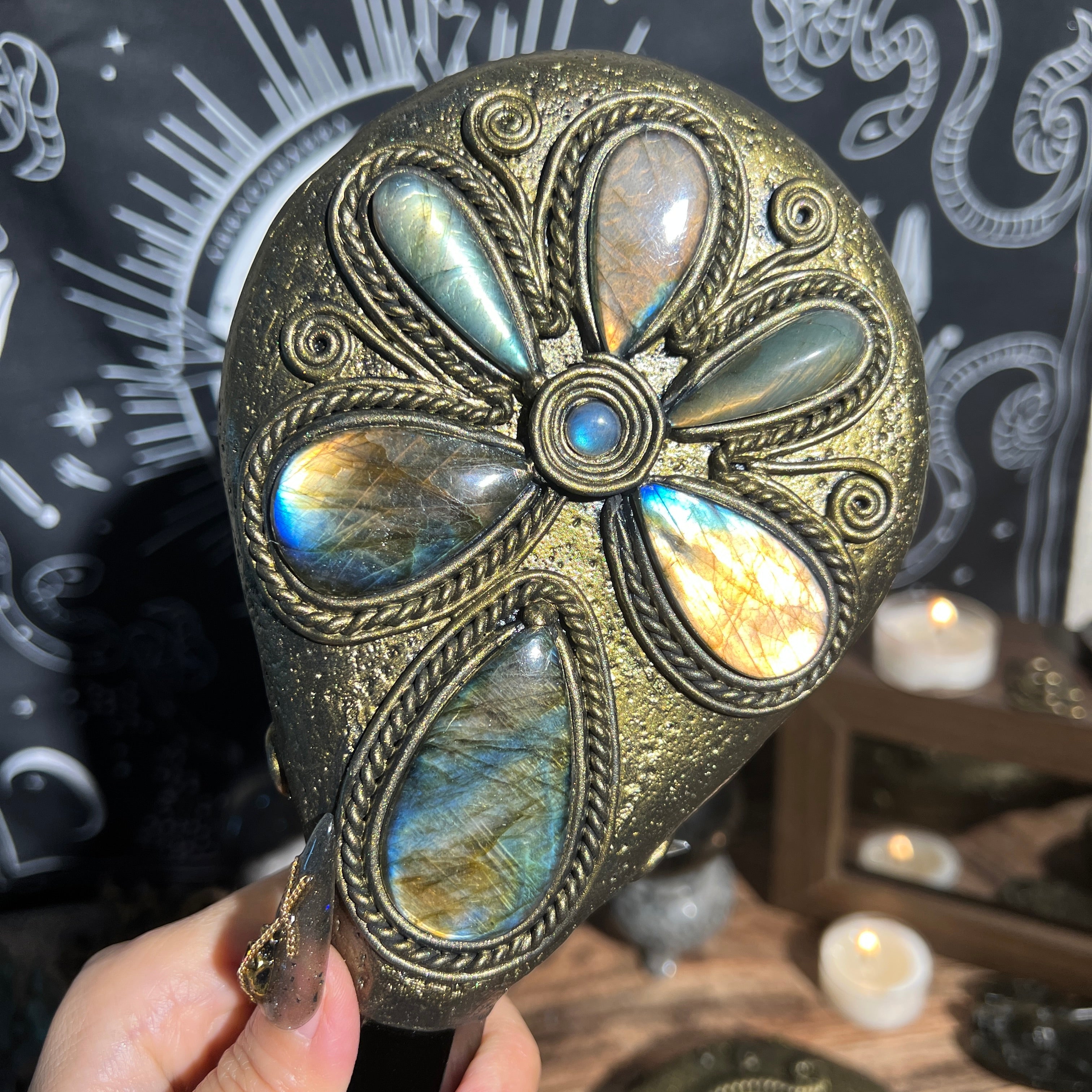 Handmade Natural Black Obsidian Scrying Mirror Wand/Magic Obsidian Witch Wand/Crystal Quartz Wand/Manifest Altar Tool