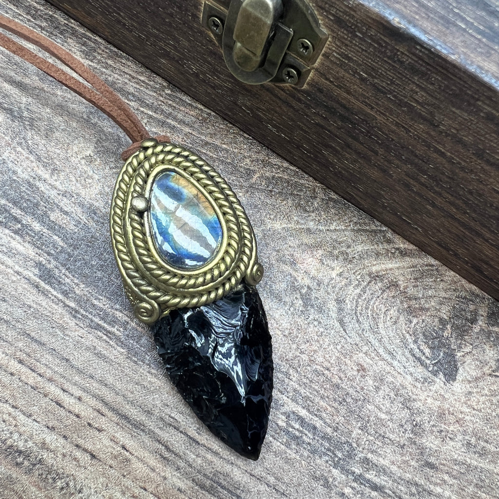 Handmade Natural Black Obsidian Knife pendant/Magic Obsidian Witch Wand Blade necklace/amulet pendant/Manifest Altar Tool