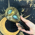 Handmade Natural Black Obsidian Scrying Mirror Wand/Magic Obsidian Witch Wand/Crystal Quartz Wand/Manifest Altar Tool
