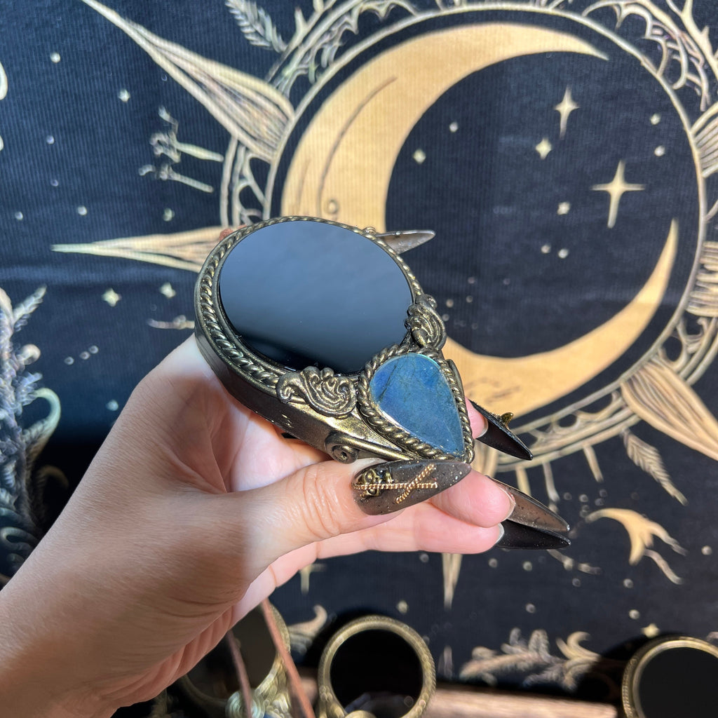 Handmade Natural Black Obsidian Scrying Mirror pendant/Magic Obsidian Witch Mirror/Crystal Quartz Mirror/Manifest Altar Tool