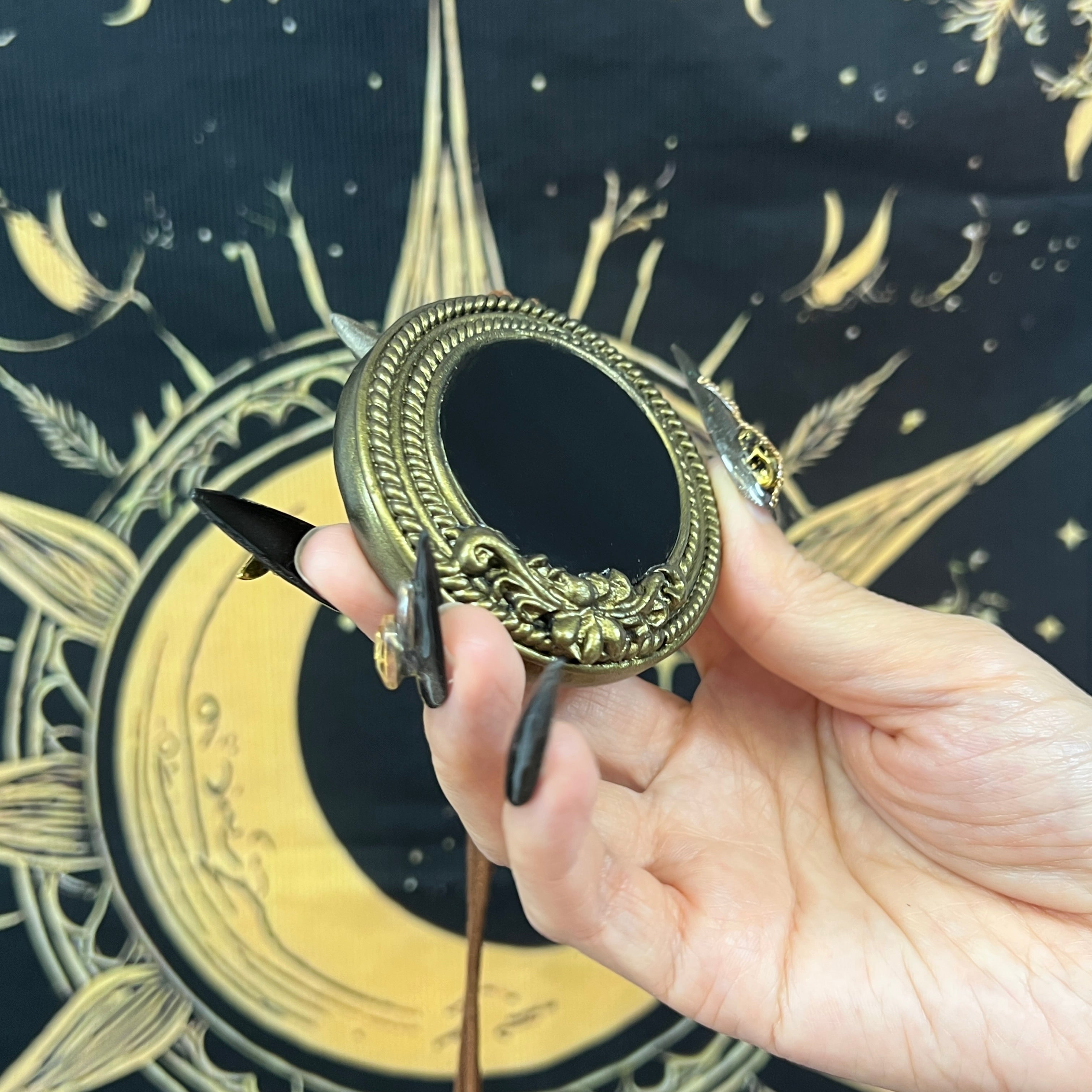 Handmade Natural Black Obsidian Scrying Mirror pendant/Magic Obsidian Witch Mirror/Crystal Quartz Mirror/Manifest Altar Tool