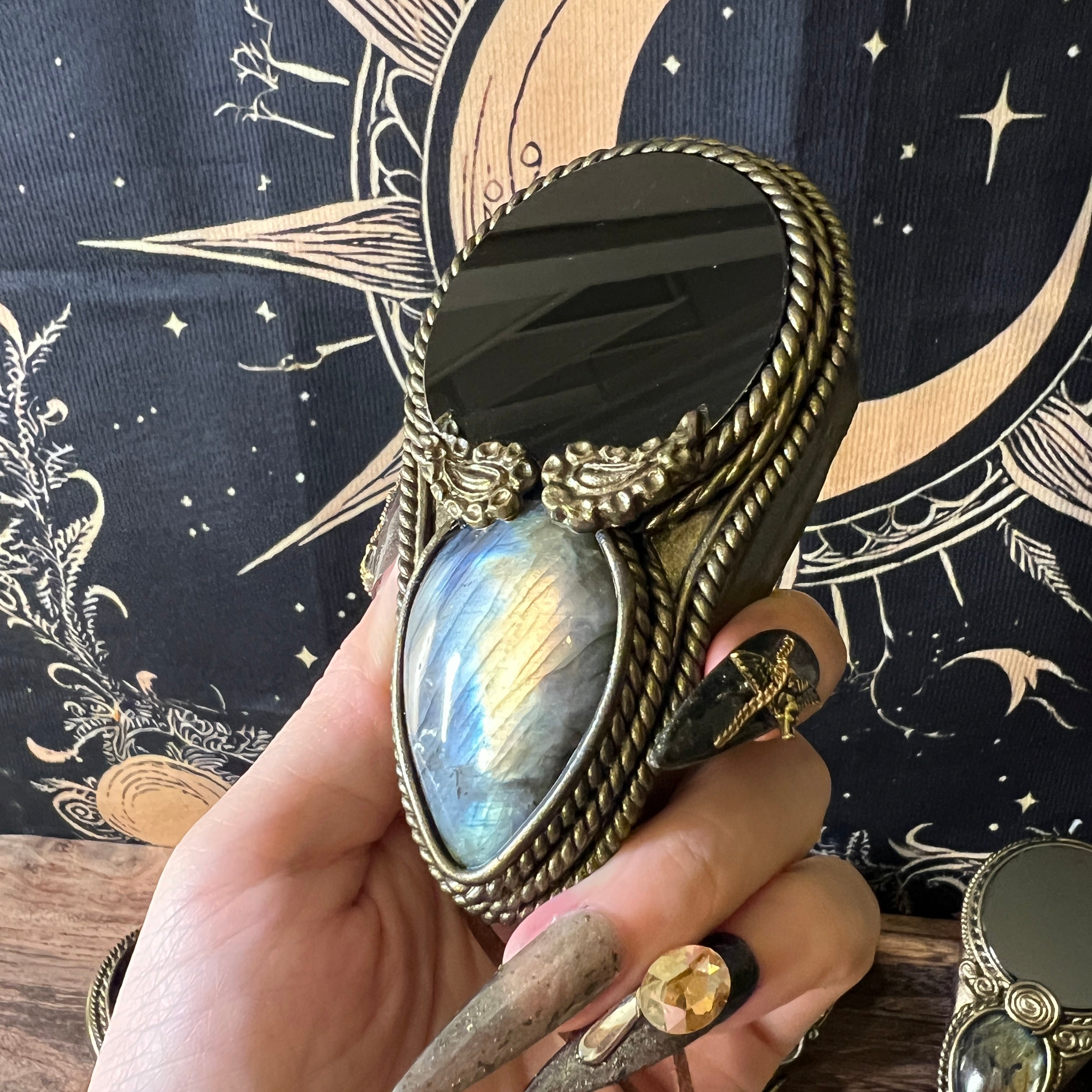 Handmade Natural Black Obsidian Scrying Mirror pendant/Magic Obsidian Witch Mirror/Crystal Quartz Mirror/Manifest Altar Tool