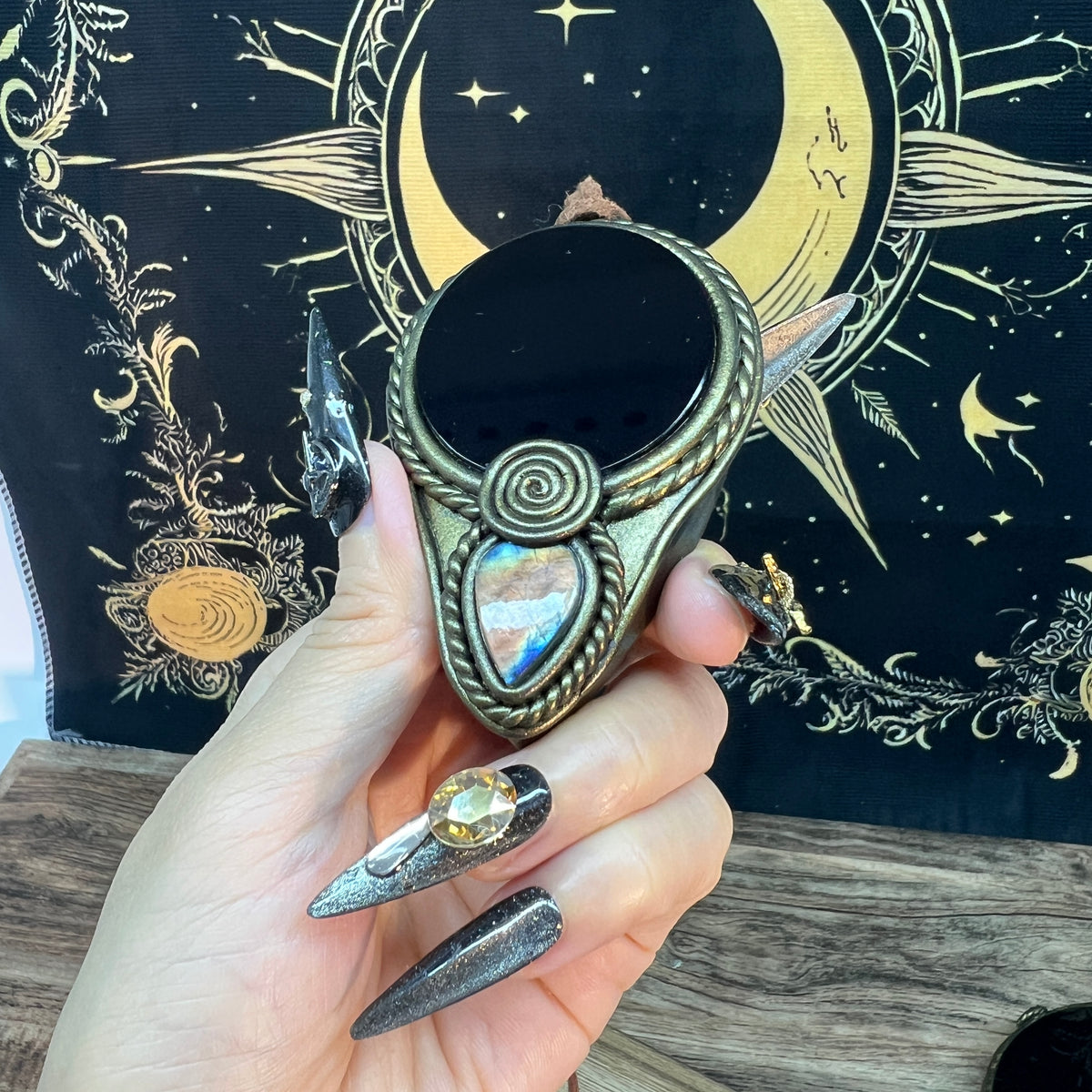 Handmade Natural Black Obsidian Scrying Mirror/Magic Obsidian Witch Mirror/Crystal Quartz Mirror/Manifest Altar Tool