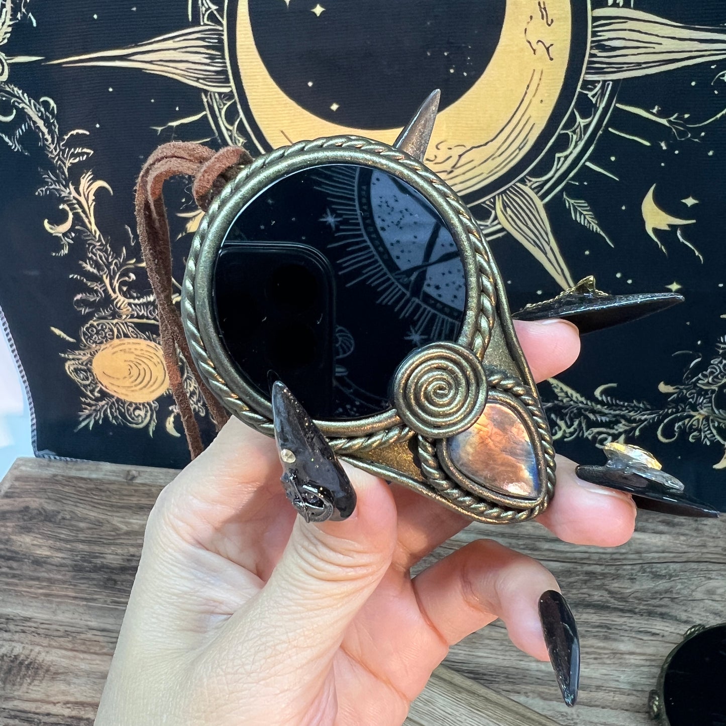 Handmade Natural Black Obsidian Scrying Mirror/Magic Obsidian Witch Mirror/Crystal Quartz Mirror/Manifest Altar Tool
