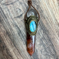 Handmade crystal jewelry Healing Crystal Wand / Protection Amulet Pendant Necklace Fire quartz tower paired with clear quartz spheres and labradorite