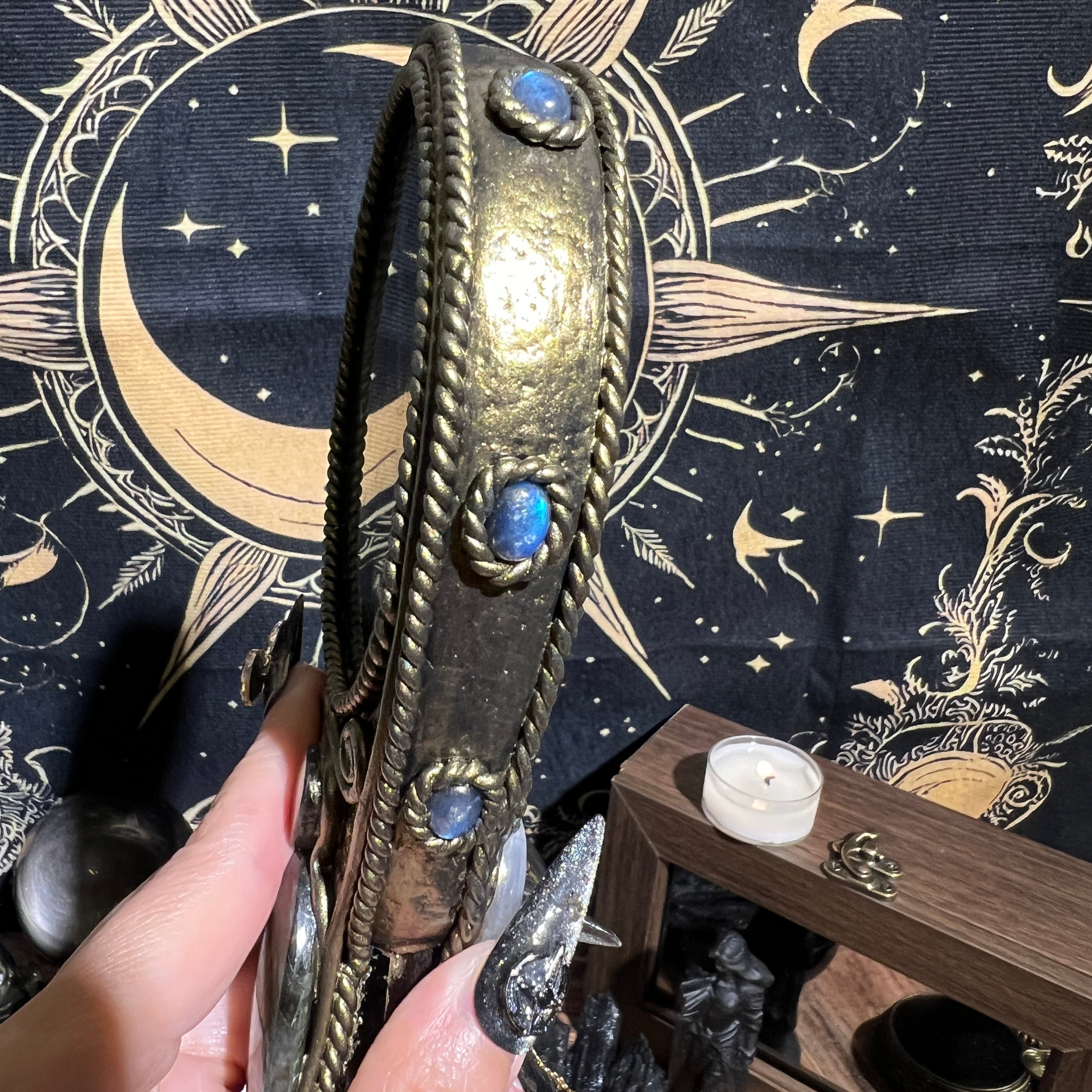Handmade Natural Labradorite Scrying Mirror Wand/Magic Obsidian Witch Wand/Crystal Quartz Wand/Manifest Altar Tool