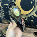 The Shadow Worker - Labradorite,moonstone , Carved Black Obsidian RavenSkull & Carved Black obsidian Skull Crystal AltarPiece