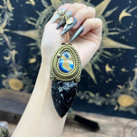 Handmade Natural Black Obsidian Knife pendant/Magic Obsidian Witch Wand Blade necklace/amulet pendant/Manifest Altar Tool