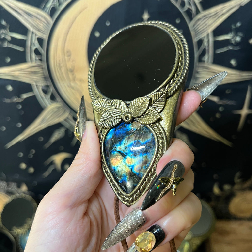 Handmade Natural Black Obsidian Scrying Mirror pendant/Magic Obsidian Witch Mirror/Crystal Quartz Mirror/Manifest Altar Tool
