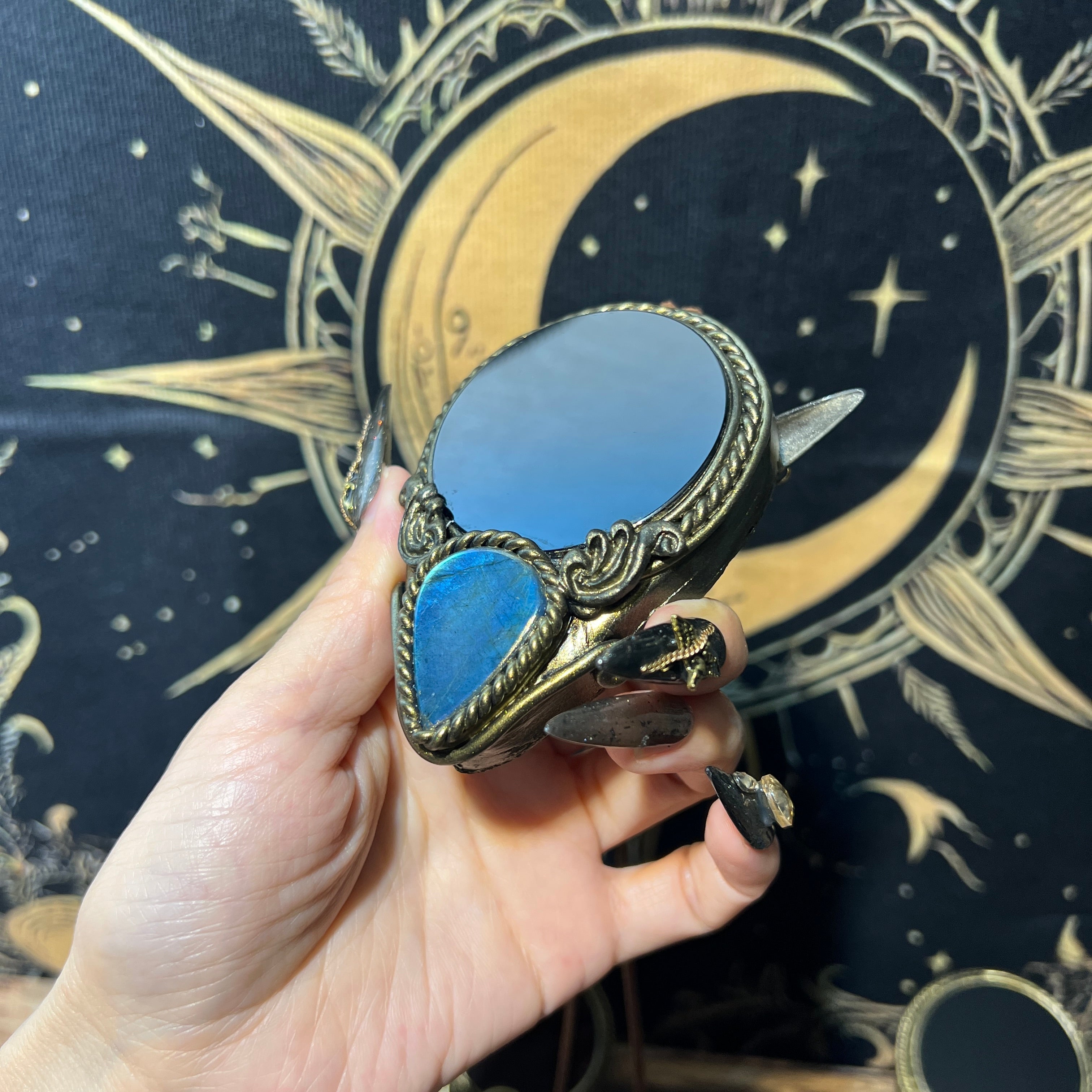 Handmade Natural Black Obsidian Scrying Mirror pendant/Magic Obsidian Witch Mirror/Crystal Quartz Mirror/Manifest Altar Tool