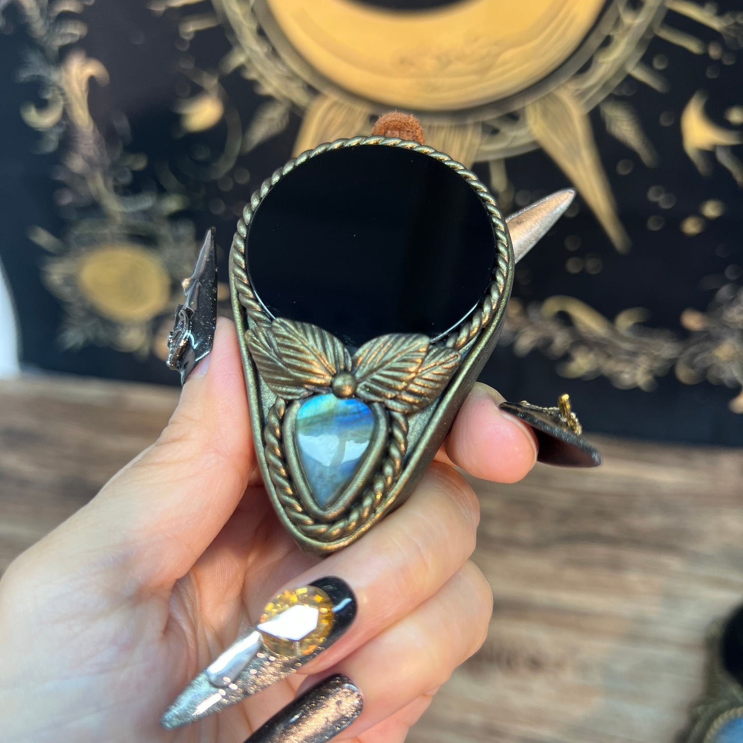 Handmade Natural Black Obsidian Scrying Mirror/Magic Obsidian Witch Mirror/Crystal Quartz Mirror/Manifest Altar Tool