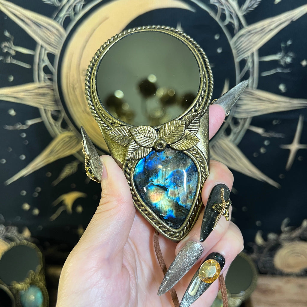 Handmade Natural Black Obsidian Scrying Mirror pendant/Magic Obsidian Witch Mirror/Crystal Quartz Mirror/Manifest Altar Tool