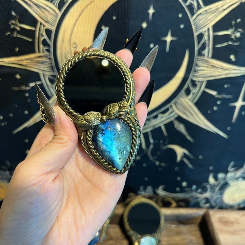 Handmade Natural Black Obsidian Scrying Mirror pendant/Magic Obsidian Witch Mirror/Crystal Quartz Mirror/Manifest Altar Tool