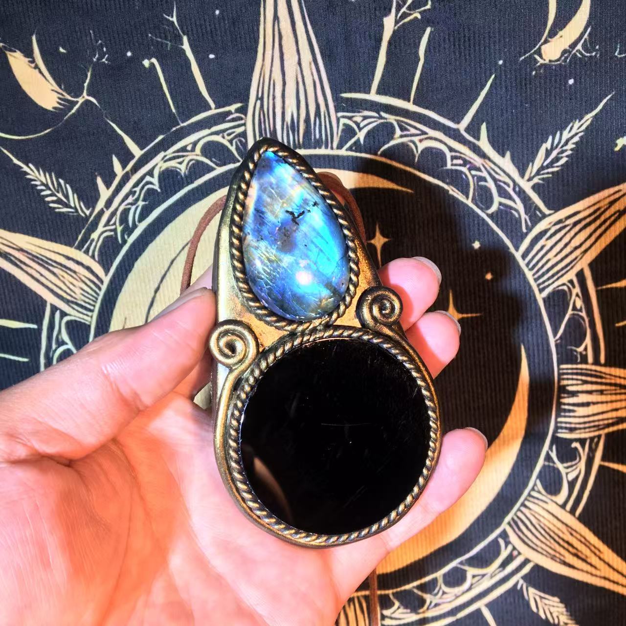 Handmade Natural Black Obsidian Scrying Mirror pendant/Magic Obsidian Witch Mirror/Crystal Quartz Mirror/Manifest Altar Tool