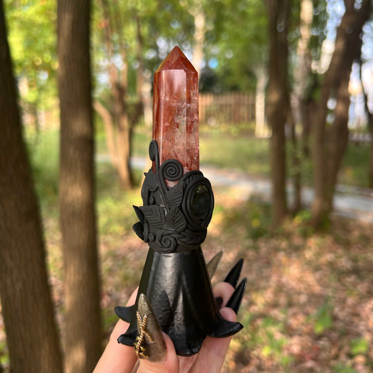 Crystal Altar Bell, Witch Hand Bell, Crystal Wand Bell, Pagan Ritual Bell, Gothic Crystal Handbell, Handcrafted Witchy Altar Decor