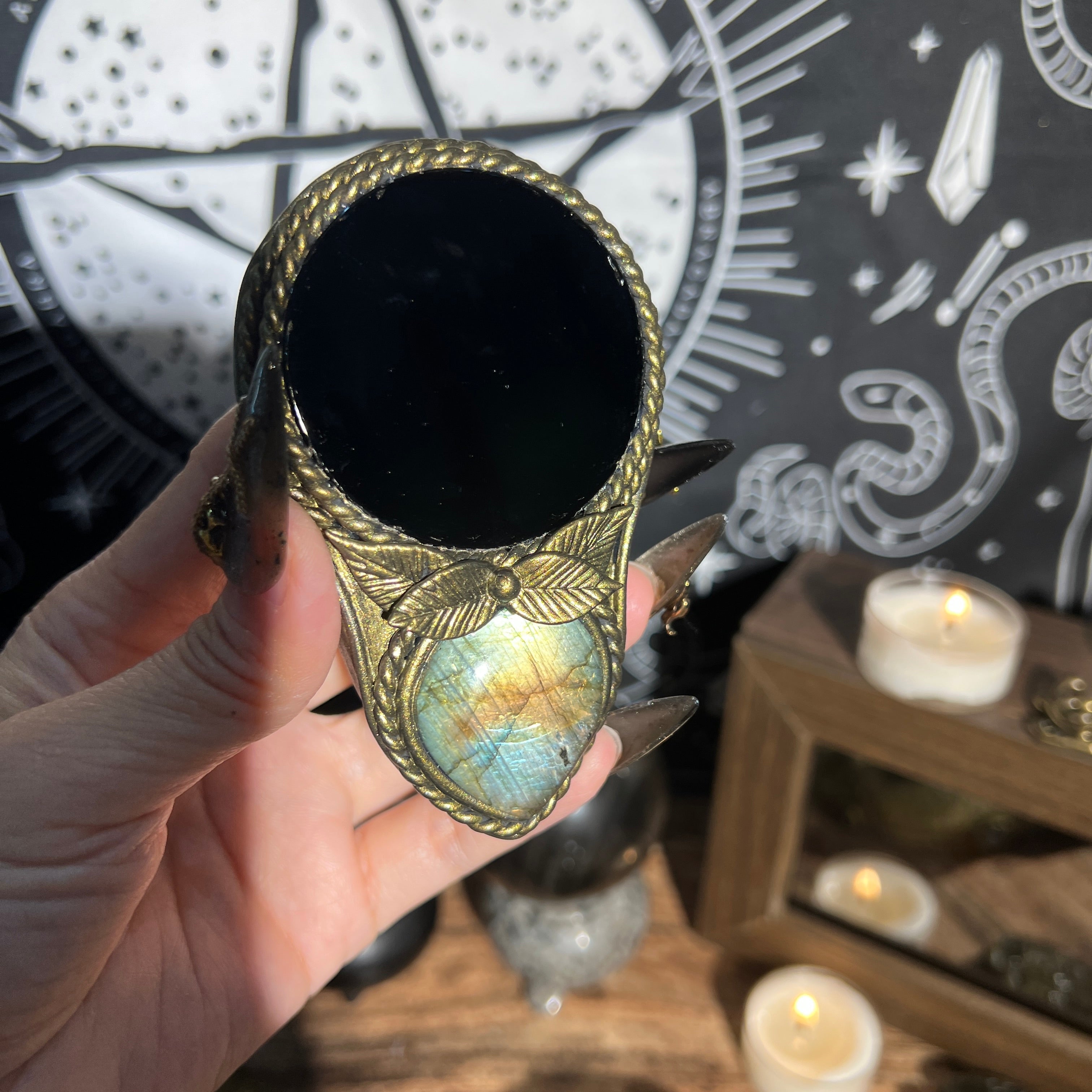 Handmade Natural Black Obsidian Scrying Mirror pendant/Magic Obsidian Witch Mirror/Crystal Quartz Mirror/Manifest Altar Tool