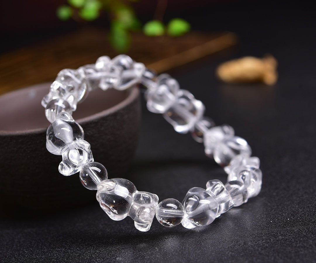 Clear Quartz Carved Bear Bracelet Gemstone Bracelet crystal bracelet