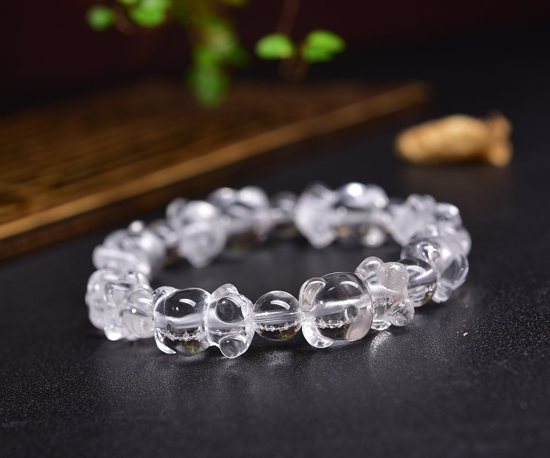 Clear Quartz Carved Bear Bracelet Gemstone Bracelet crystal bracelet