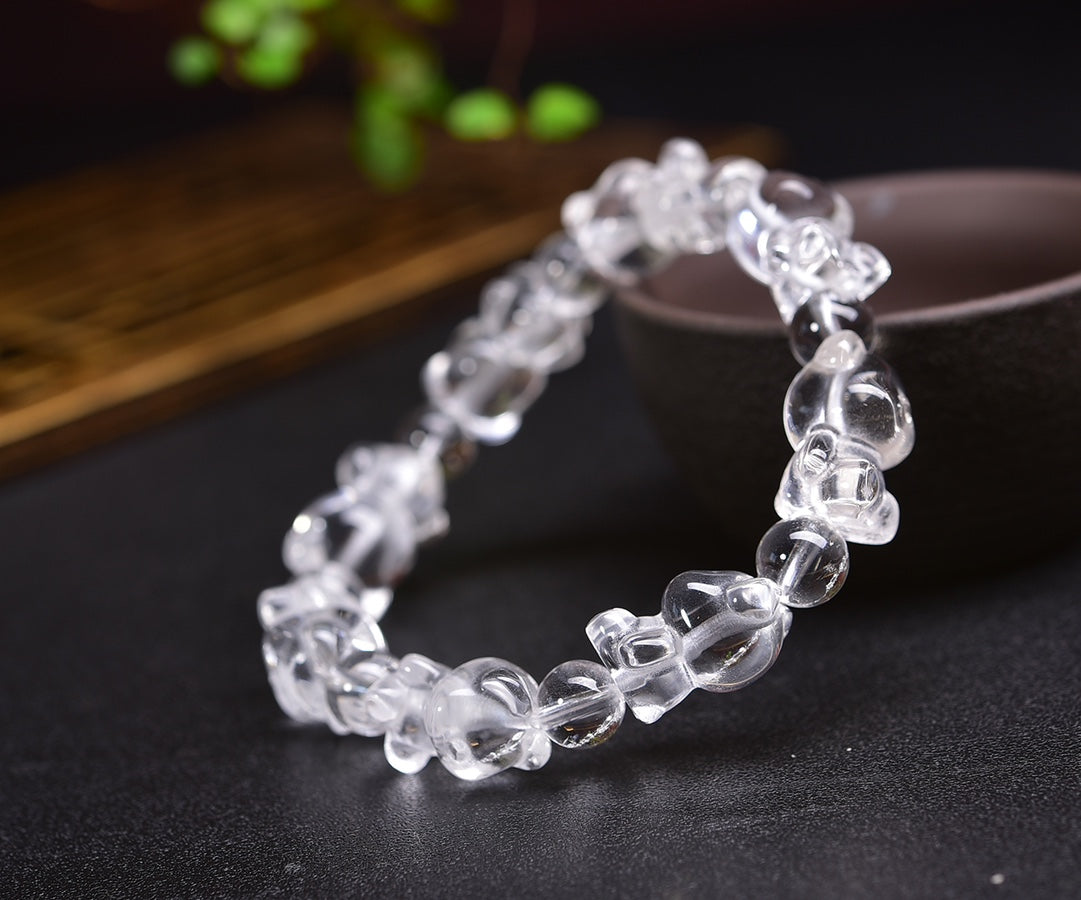 Clear Quartz Carved Bear Bracelet Gemstone Bracelet crystal bracelet