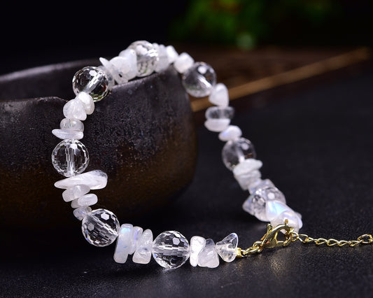 moonstone Clear Quartz faceted bracelet Gemstone Bracelet crystal bracelet