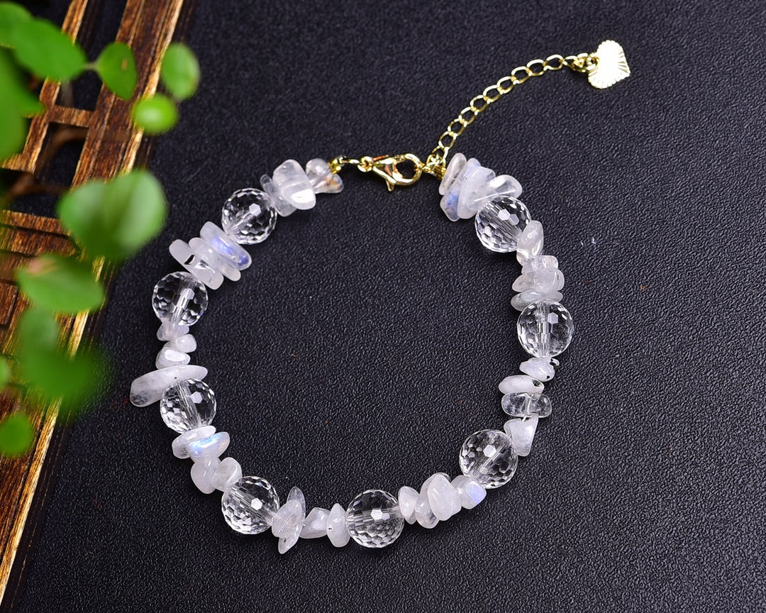 moonstone Clear Quartz faceted bracelet Gemstone Bracelet crystal bracelet