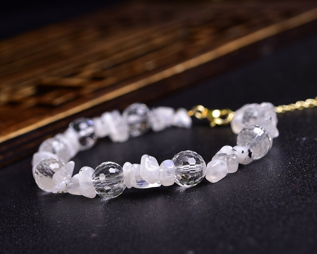 moonstone Clear Quartz faceted bracelet Gemstone Bracelet crystal bracelet